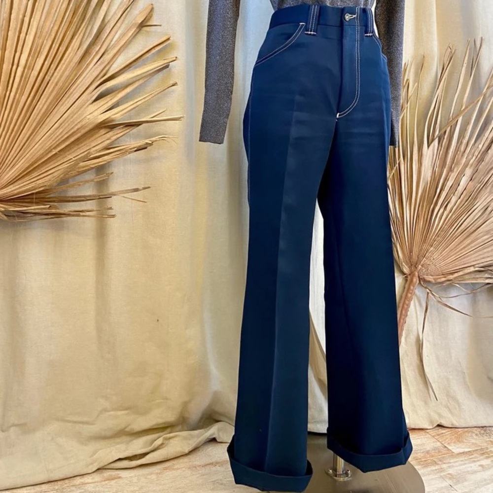 Navy utility straight leg flare pant by Panatela Levis